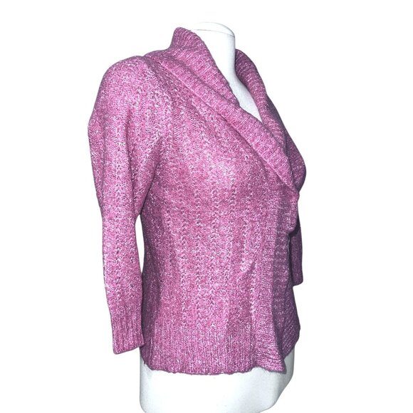 Pierre Cardin Womens Pink Shawl Collar Knit Cardigan Sweater Sz Medium - Picture 7 of 7